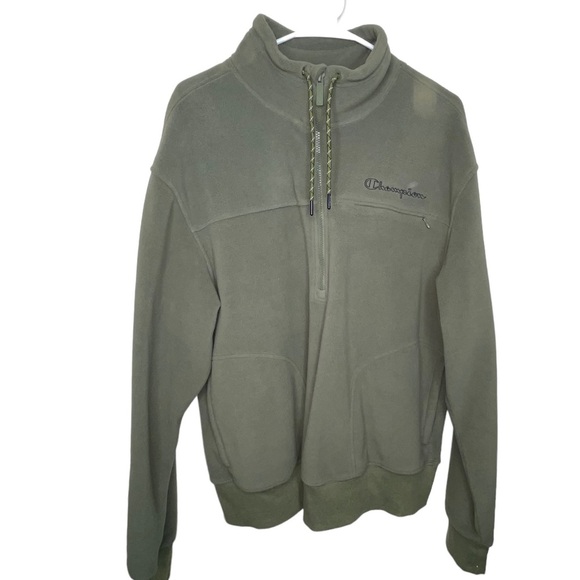 Champion Quarter Zip Pullover Sweatshirt Green - Picture 14 of 14